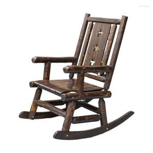 Camp Furniture Antique Wood Outdoor Rocking Log Chair Wood Porch Rustic Single Rocker Leisure Design Fåtölj för däckbalkong eller inomhus