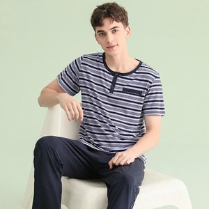 Indumenti da notte da uomo Primavera Estate Uomo Pigiama a righe Set Modal Home Wear Set Soft Casual Sleep Top manica corta e pantaloni lunghi