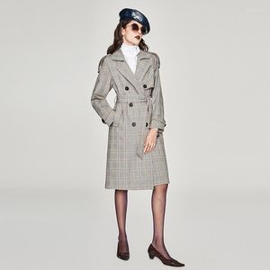 Damen Trenchcoats Damen Zweireiher und langer Anzug 2022 Windjacke Herbst Winter Hahnentrittmuster