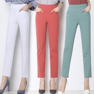 Kvinnor Pants Women's Capris Suit 2022 Spring Summer Elegant High midje Solid Pockets Button Office Lady Wear Botten Kvinna