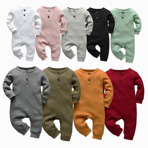 Rompers 9 färg född spädbarn baby pojkar flickor romper bomull stickad ribben långärmad solid jumpsuit småbarn kläder kläder 220913