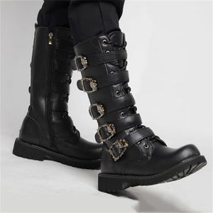 Stiefel Herren Leder Motorrad Midcalf Militär Kampf Gothic Gürtel Punk Männer Schuhe Taktische Armee Boot 220913