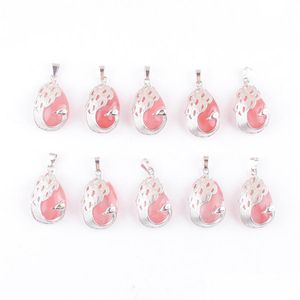 Pendant Necklaces Natural Stone Peacock Pendant Watermelon Red Teardrop Cabochon Gemstone Animal Charm Europe Fashion Je Dhseller2010 Dhnvu