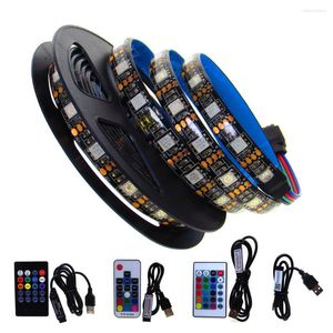 Tiras USB LED Light Strip RGB PCB preto à prova d'água de 50cm- 5m 5V Fita TV PC TV Backlight com controlador remoto