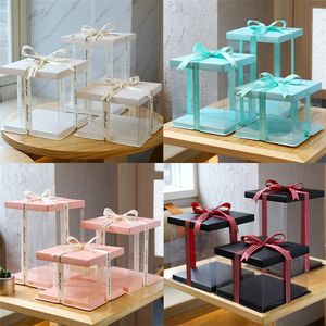 Present Wrap 8/10inch Square Cake Box Black White Transparent Square Pattern Gift Rose Bear Packaging Case Baking Birthday Party Decoration 220913