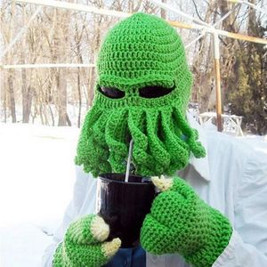 Berets Novelty Funny Tentacle Octopus Hat Handmade Crochet Cthulhu Beard Beanie Men's Women's Knit Wind Mask Cap Halloween Animal Gift