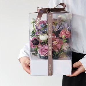 Geschenkpapier 28 cm Kreative Panorama Rose Konservierte frische Blume Transparente Verpackung Geschenkbox Party Keks Süßigkeiten Taschen Weihnachten Valentinstag 220913