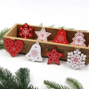 Christmas Decorations 12PCS Lot DIY White Red Tree Heart Star Wooden Pendants Ornaments For Home Xmas Tree Kids Gifts 220912