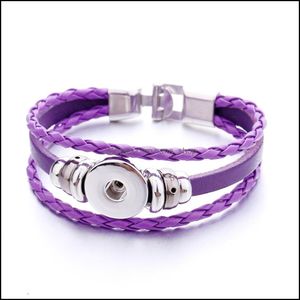 Charm Bilezikler Etnik Pu Deri Mtilayer 18mm Snap Düğme Bilezik Renkli Kadın Erkekler Punk Bangle Noosa S15 Damla Dhseller2010 DHW16