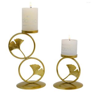 Portacandele Decorazioni creative per candelieri in oro retrò Foglia di ginkgo Utensili per anelli rotondi Puntelli per matrimoni romantici