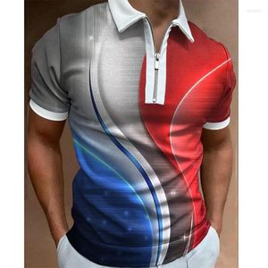 Men's Polos Luxury Summer Men's Clothes Shirts Casual Turn-Down Collar Zipper Patchwork Arc Print Short Sleeve Tee Shirt Men Tops