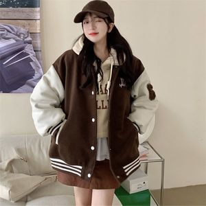 Damenjacken Herbst Winter Übergroße warme Bomberfrauen Briefdruck Stickerei Varsity Baseballjacke Vintage Lose Streetwear Mäntel 220913