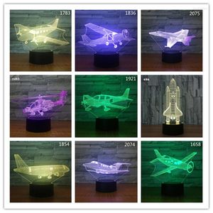 Night Lights All Aircraft Shape Air Plane 3D Lamp Table Desk Light Kids Boys Birthday Gift 1pc 7/16 Color Change Illusion Drop