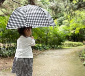 Stroller Parts Korean Children's Visual Rain Cover Umbrella Kindergarten Creative Retro Plaid Baby Mini Umbrellas Accessories