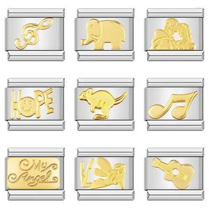 Charms Hapiship Fashion Gold Elephant Kangaroo Angel Notes Hope Italian Charm Fit 9 mm Bransoletka biżuteria ze stali nierdzewnej Making DJ192