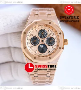 HWF 26574 Komplizierte Funktion A5134 Automatische Herrenuhr 41 Roségold Champagnerstruktur Zifferblatt Stick Mondphase Edelstahlarmband Super Edition Swisstime