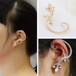 Punk Style Lizard Gecko Earring Cuff Ear Wrap Gold Silver Plated Austrian Crystal Ear Hook Clip for Women M￤n Trevlig smyckespresent