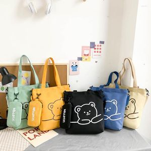 Evening Bags Cute Cartoon Bear Shoulder Canvas Bag With Mini Soft Messenger Crossbody Zipper Shopper Tote For Girl Student Child