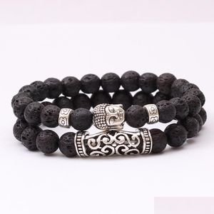 Id Identifikation Natürlicher Edelstein Türkis Vulkangestein Tigerauge Perlenarmband Männer Frauen Doppelschicht Buddha Charms Lulubaby Dhg59