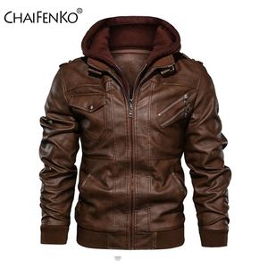 Mens Leather Faux CHAIFENKO Winter Brand Warm Jacket Motorcycle Stand Collar With Cap Coats Fashion Casual PU 220912