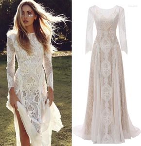 Casual jurken fabrieksprijs reële monster po kant boho bohemian trouwjurk bruidsjurk