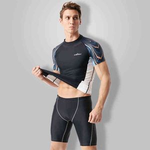 Herrbadkläder l5xl plus size badkläder Rashguard män kort ärm baddräkt badskjorta surfa utslag vakt simning segling dykdräkt wetsuit j220913