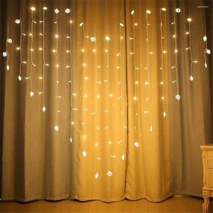 Strings 2x1.5m 128leds Heart Shape LED String Light EU 220V Holiday Christmas Wedding Party Decoration Icicle Curtain Lamp