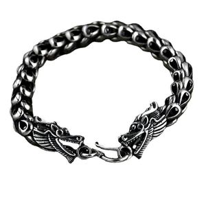 Trendy Link S925 Sterling Silver Double Dragon Head Bracelet Men's Tide Brand Auspicious Zodiac Chain Jewelry Accessories