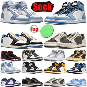 Jumpman 1s basketball shoes for mens womens travis scotts 1 lows Patent Bred highs Hyper Royal University Blue Taxi Dark Mocha men trainers sports sneakers runners