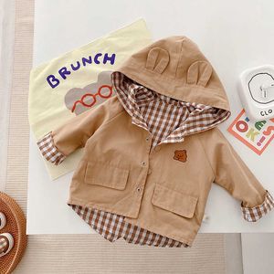 Kinder doppelseitiger Mantel alte Herbstkleidung Jungen im ausländischen Stil karierter Trenchcoat Mädchen Baby koreanisches Bärenoberteil