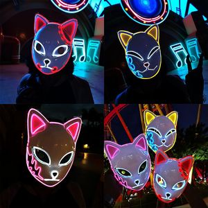 Demon Slayer Glowing EL Wire Mask Kimetsu No Yaiba Characters Cosplay Costume Accessories Japanese Anime Fox Halloween LED Mask 0913