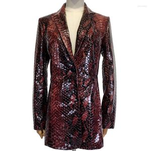 Women's Leather Women's & Faux High Quality Women Genuine Blazer Snake Pattern Shiny Sheepskin Jacket Ladies