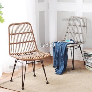Camp Furniture Outdoor Chair Guest Bed INS Backrest Iron Craft Dining Rattan Room Courtyard Combination Indoor Househo