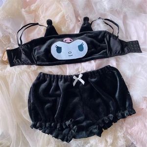 Kadın pijama kadınları Japon anime 2pcs kadife pijama set sevimli karikatür kötü kulaklar tüp üst çiçek açma şort pijama kawaii iç çamaşırı 220913