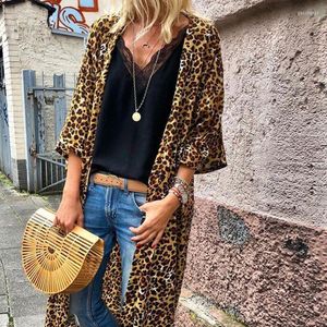 Women's Trench Coats Women's Female Open Stitch Coat O Neck Cloak Sleeve Print Leopard Long Cloaks For Women Summer Vintage Fashion