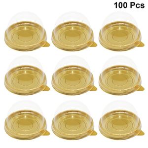 Gift Wrap 100pcs Round Plastic Egg-Yolk Puff Container Transparent Mooncake Dome Boxes Baking Packing Box Golden Tray 220913