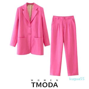 kostym TMODA1951 2022 Autumn Women Single Button Hot Pink Blazer Jacket High Wais