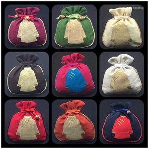 Gift Wrap Decorating Vintage Craft Bags China Embroidery Bag Small Christmas Candy Cotton Linen Drawstring Pouch With Lined