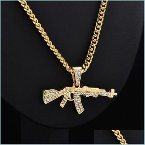 Pendant Necklaces New Metal Gold Pistol Gun Uzi Pendant Necklace Men Women Punk Hiphop Dance Cuban Link Chain Unisex Jewelr Mjfashion Dhhqg