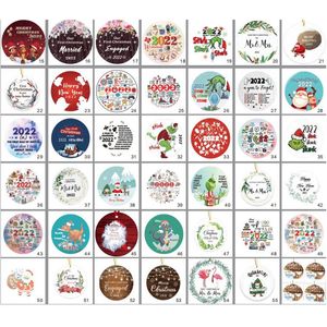 Creative 2.8Inch 89 Designs Merry Christmas Ornament Ceramic Pendant Decor Double Sided Print 2022 Xmas Tree Hanging Decoration For Sweet Home Wedding Presents