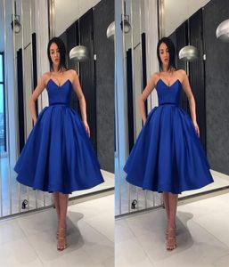 Kraliyet Mavi 2023 Balo Elbiseleri Sevgilim Boyun Bir Çizgi Saten Diz Uzunluğu Özel Pluats Dantel Artı Beden Partisi Gowns Vestido Resmi OCN