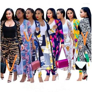 Women's Two Piece Pants 24Color Sexy Spring Women Print Long Sleeve Cardigan Summer Set 2 Suits