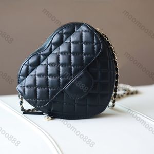 12a brandneue Spiegelqualität Designer großer Herz Reißverschlussgürtelbeutel 18 cm Luxurys Handtaschen Damen echte Leder-Lambskinte Schwarz-Schulter-Goldketten-Box-Beutel Schwarzer Schultergold-Kette