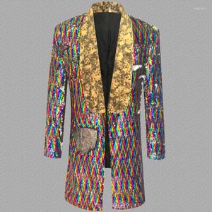 Men's Suits Colorful Laser Sequins Blazer Men Designs Jacket Mens Stage Singers Clothes Dance Star Style Dress Punk Masculino Homme