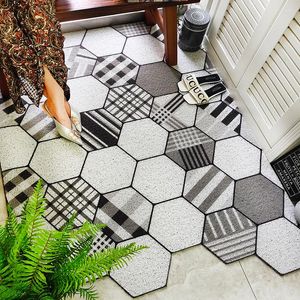 Carpets Nordic Entrance Hall Carpet PVC Wire Loop Mat INS Geometric Parquet Door Living Room Floor Bathroom Non-slip Rug