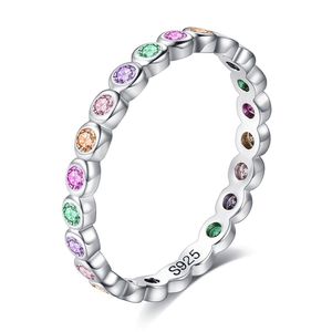 Mit Seitensteinen 100% 925 Sterling Silber Ring mit Seitensteinen Frauen Einfache S925 gravierte Regenbogenfarbe Zirkonia Ringe Yydhhome Dhys0