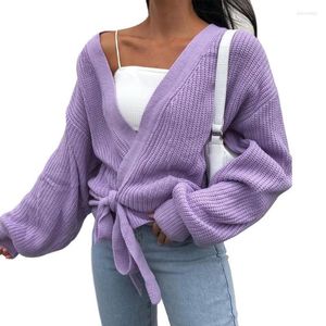 Kvinnors stickor Kvinnor Tees Fashion Sticked Warm Cardigan Jumper Sweater Women V Neck Knitwear Loose Spets Up Long Lantern Sleeve