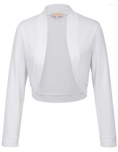 Jackets femininos femininos de manga longa feminina Bolero de ombros de algodão tops básicos de casaco cultivado elegante C2