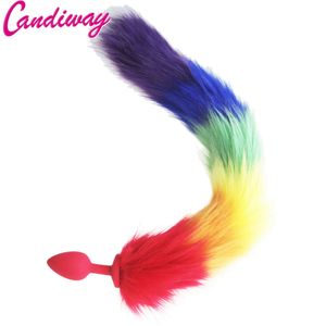 Beauty Items Rainbow lisa/pies ogon silikonowe Furry wtyczka analny sexyy zabawki Butt Plug BDSM Flirt odbytu dla kobiet dziki kot dorosych zasady gry