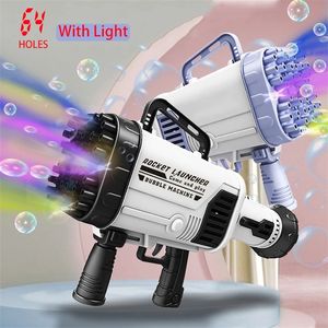 Gun Toys 6964 Отверстия Gatling Bubble Gun с подсветкой Модернизированная электрическая мигающая машина для мыльных пузырей Запуск ракеты для игр на открытом воздухе для детей 220913